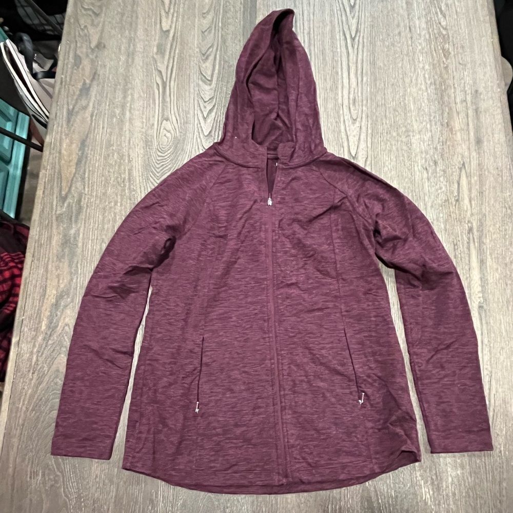 J. Jill Fit Performance Full Zip Hoodie Jacket Long Sleeve Heather Purple S